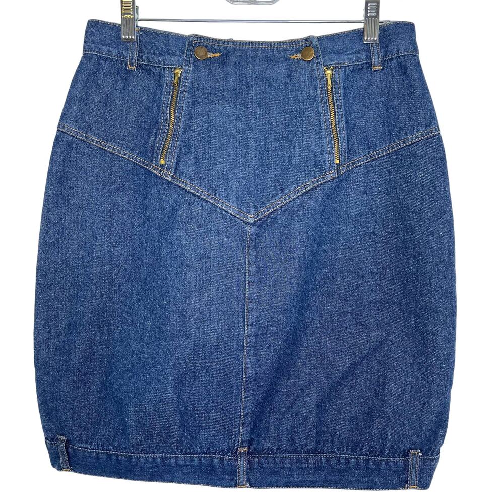 Vintage Women's 100% Cotton Y2K Re-Constructive Blue Denim Midi Skirt Size 15/16